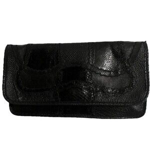 Vintage 80s Carlos Falchi Shoulderbag Black Lizard & Snakeskin Print Leather EUC
